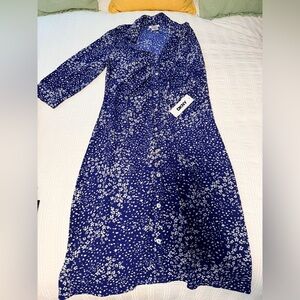 DKNY Navy and White Patterned Dress